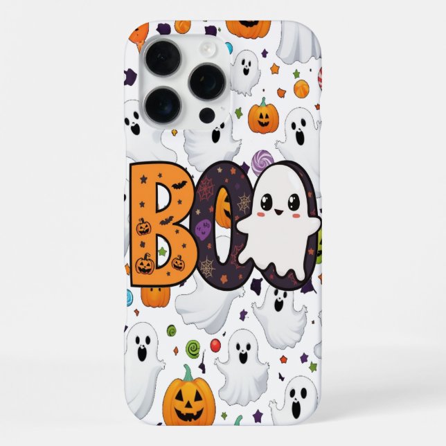 . Boo Ghost Typography Fun Halloween iPhone Case (Back)