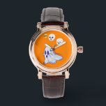 Boo Ghost UK 31 Spooky USA Skull October Halloween Watch<br><div class="desc">Boo Ghost UK 31 Spooky USA Skull October Halloween. Best gifts for Halloween Festival T-shirts, Ghost Puzzle, Trick or Treat iPhone Case, Spooky Tees, Skull Sticker, Spirit Mug, Birthday Tees, Anniversary T-shirts, Christmas, and Birthday T-shirts. Perfect Square Brown Leather Watch. The Colourful designer-fitting outfits for Festival lovers, Thanksgiving lovers, Halloween...</div>