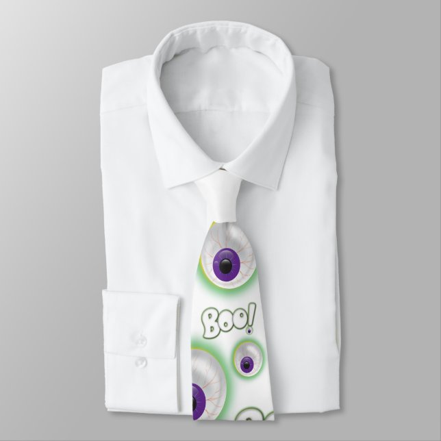 BOO Ghostly Halloween Floating Purple Eyeball Tie (Tied)