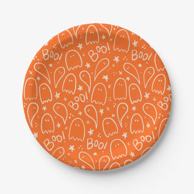 Boo Ghosts Halloween Party Paper Plate (Front)
