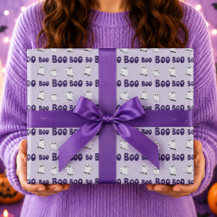 Boo Ghosts Purple Halloween Pattern Wrapping Paper