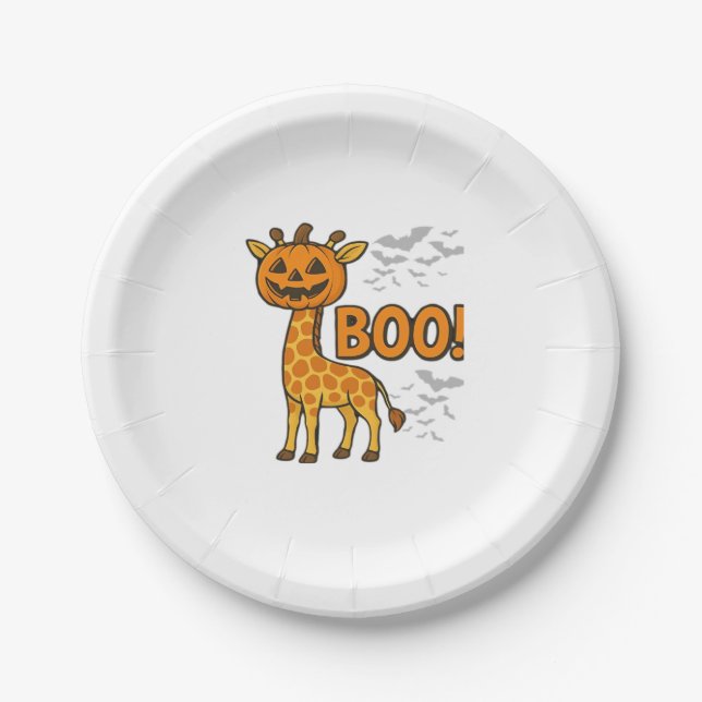 Boo Giraffe Halloween Costume Giraffe Lover Spooky Paper Plate (Front)