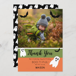 Boo Halloween Birthday Ghost Photo Thank You Card