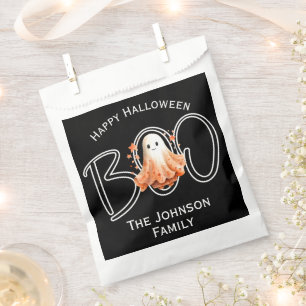 Boo Halloween Black Modern Name Favour Bags