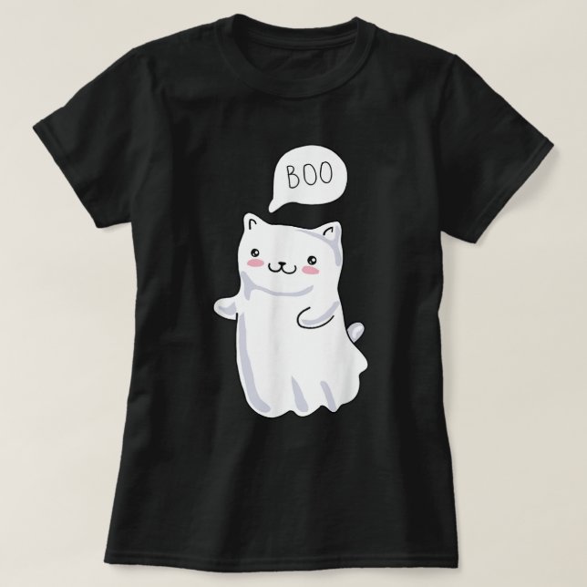 Boo Halloween Cat Costume Gift - Boo Funny Cat Gif T-Shirt (Design Front)