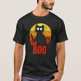Boo Halloween Cat Gory Bloody Horror  Knife T-Shirt