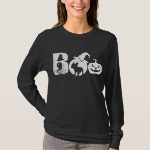Boo Halloween Costume Bulldog Pumpkin & Witch Hat T-Shirt