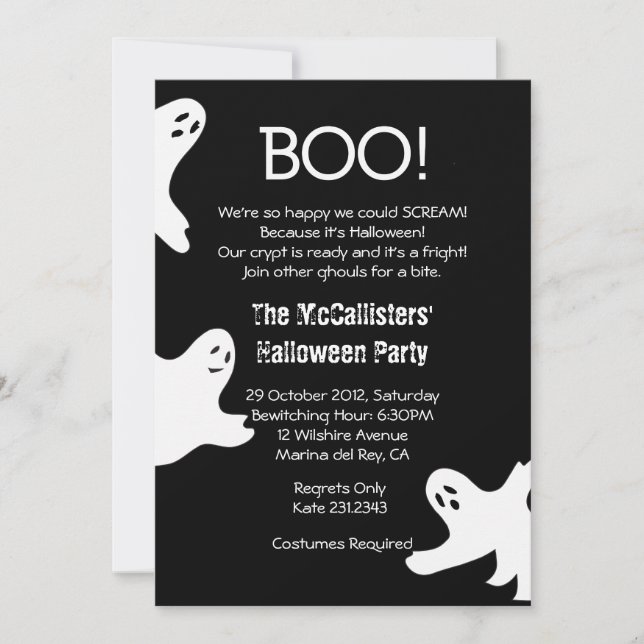 BOO! Halloween Costume Fun Party Invites (Front)