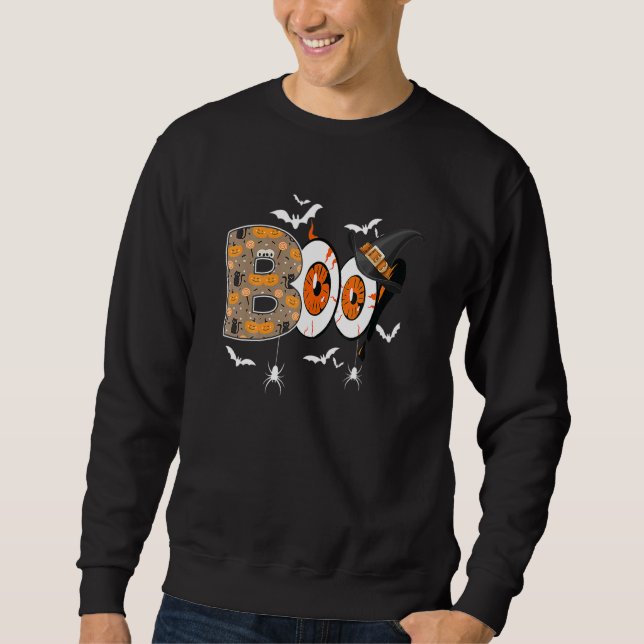 Boo Halloween Costume Spiders Black Cat Pumpkin Wi Sweatshirt (Front)