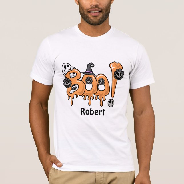 Boo Halloween cute ghost Personalized name  T-Shirt (Front)