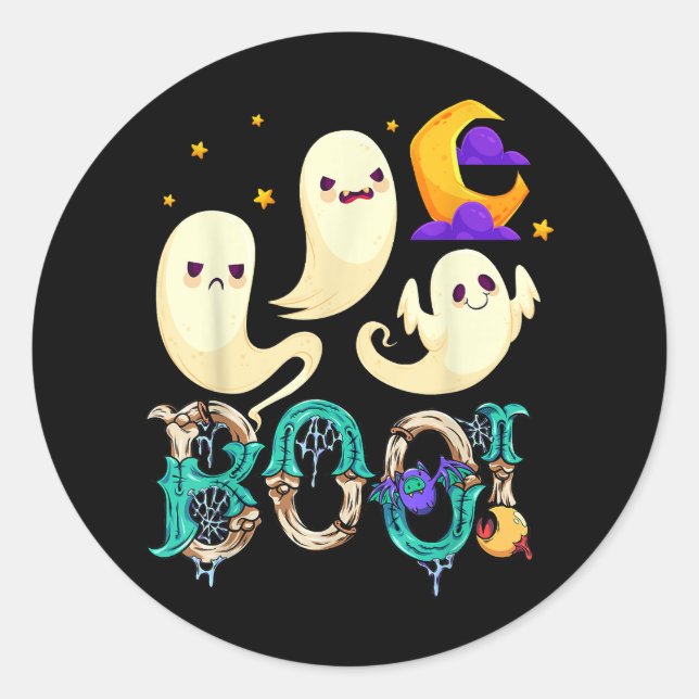 Boo! Halloween Cute Ghost Spooky Halloween Ghost C Classic Round Sticker (Front)