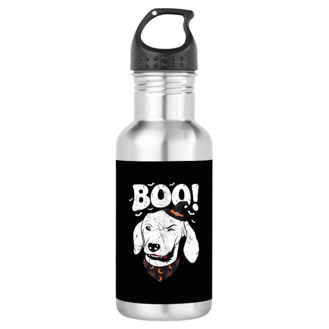 Boo Halloween Dog Witch Hat Bats 532 Ml Water Bottle (Front)