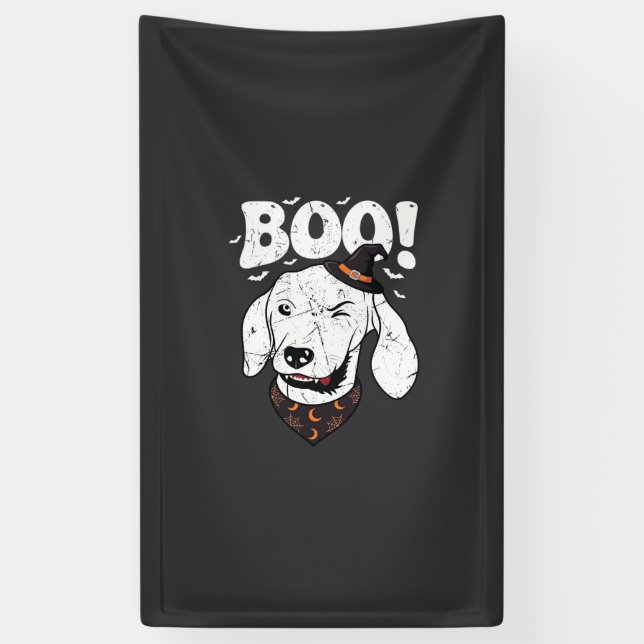 Boo Halloween Dog Witch Hat Bats Banner (Vertical)