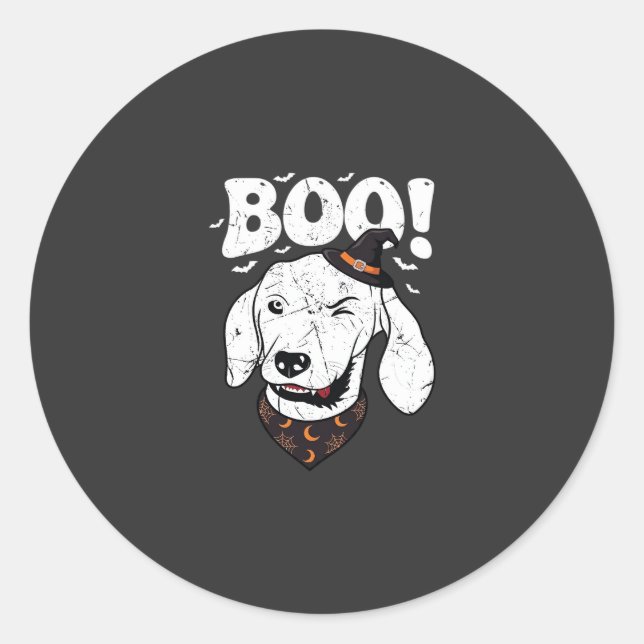 Boo Halloween Dog Witch Hat Bats Classic Round Sticker (Front)