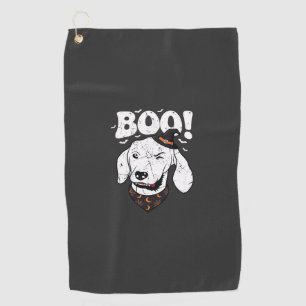 Boo Halloween Dog Witch Hat Bats Golf Towel