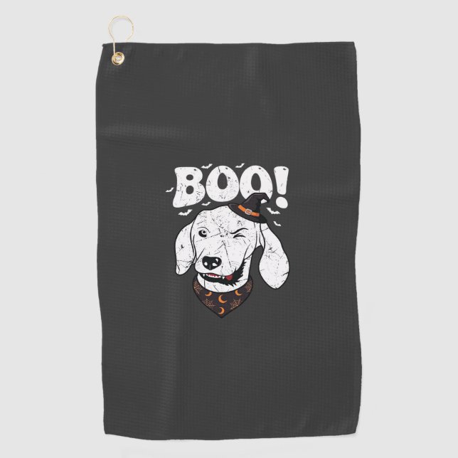 Boo Halloween Dog Witch Hat Bats Golf Towel (Front)