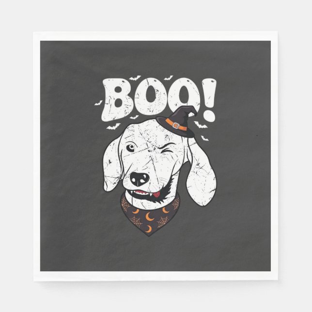 Boo Halloween Dog Witch Hat Bats Napkin (Front)