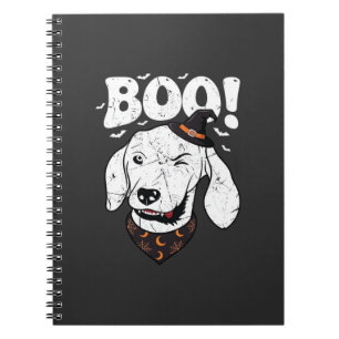 Boo Halloween Dog Witch Hat Bats Notebook