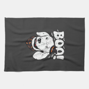 Boo Halloween Dog Witch Hat Bats Tea Towel