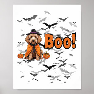 Boo! Halloween Doodle Dog In Witch Outfit With T Poster