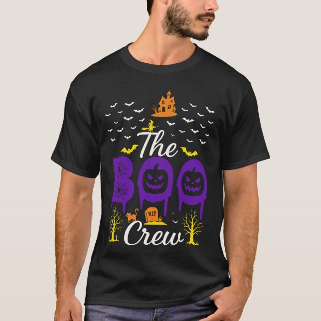 BOO Halloween Dripping Letters with Ghosts, Bats a T-Shirt (Front)