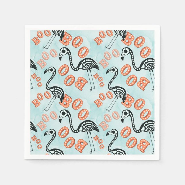 Boo Halloween | Flamingo Skeleton Napkin (Front)
