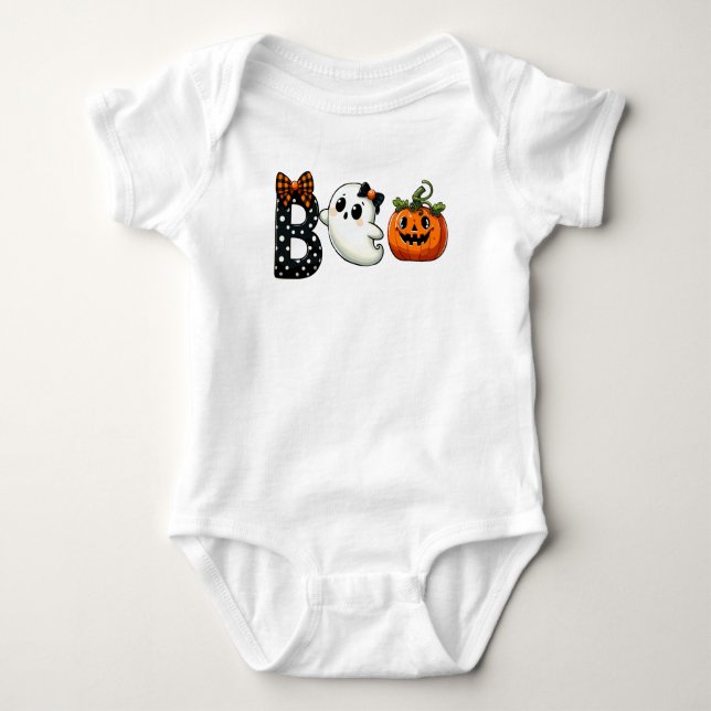 Boo Halloween Ghost and Pumpkin Baby Bodysuit (Front)