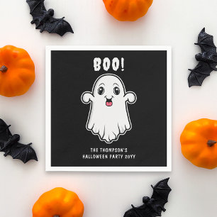 Boo Halloween Ghost Custom Text Black And White Napkin