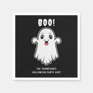 Boo Halloween Ghost Custom Text Black And White Napkin