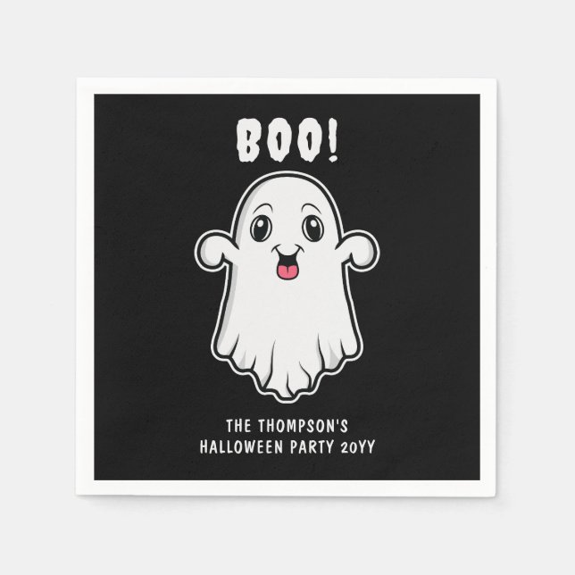 Boo Halloween Ghost Custom Text Black And White Napkin (Front)