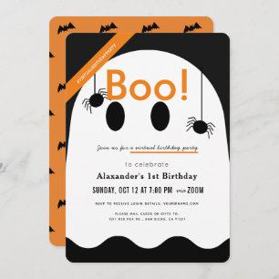 Boo! Halloween Ghost Cute Virtual Birthday Invitation