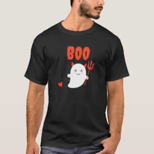 Boo Halloween Ghost Devil Horns Tail Pitchfork T-Shirt