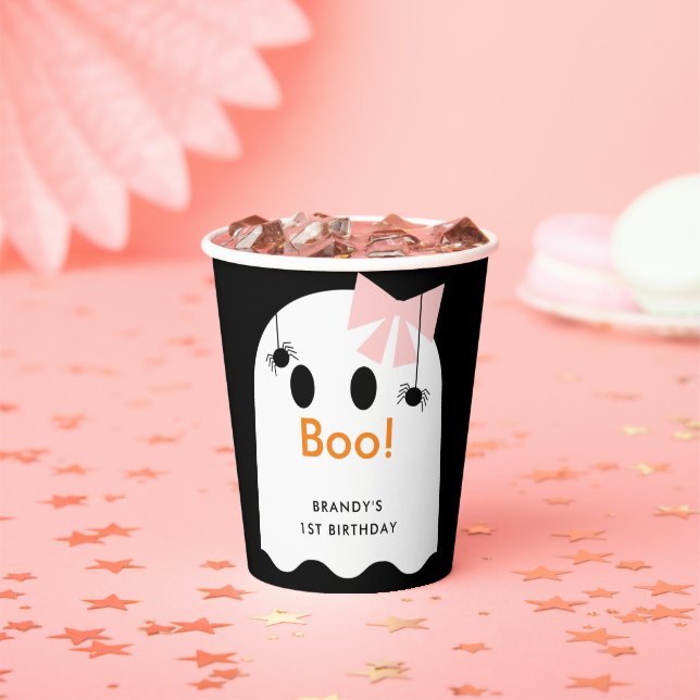 Boo! Halloween Ghost Girl Black Birthday Paper Cups (Insitu)