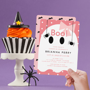 Boo! Halloween Ghost Girl Pink Birthday Invitation