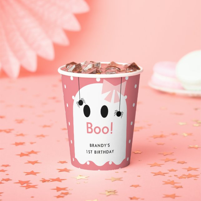 Boo! Halloween Ghost Girl Pink Birthday Paper Cups (Insitu)