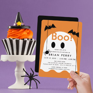 Boo! Halloween Ghost Orange Birthday Invitation