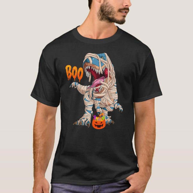 BOO Halloween Ghost Skeleton Dinosaur T-Rex T-Shirt (Front)
