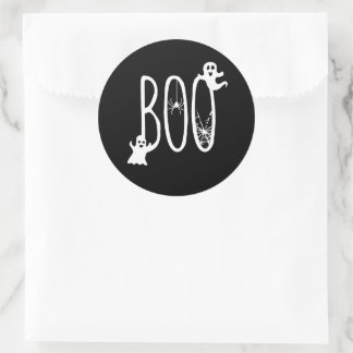 BOO Halloween Ghost Spooky Themed & Spider Black Classic Round Sticker