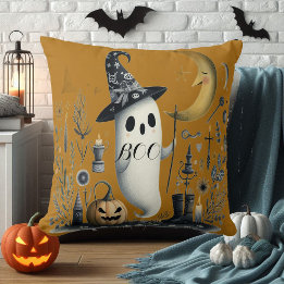 Boo Halloween Ghost Starry Night Half Moon Jack  Cushion