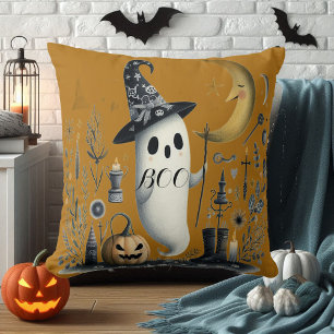 Boo Halloween Ghost Starry Night Half Moon Jack Cushion