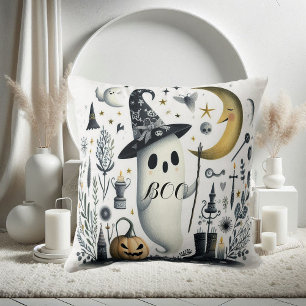 Boo Halloween Ghost Stars Night Half Moon Jack Fun Cushion