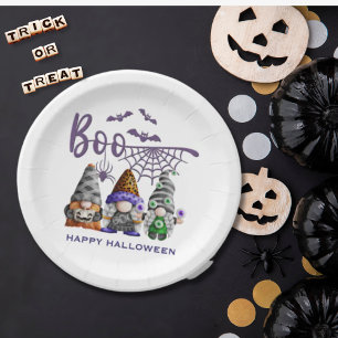 Boo Halloween Gnomes Illustration Paper Plate