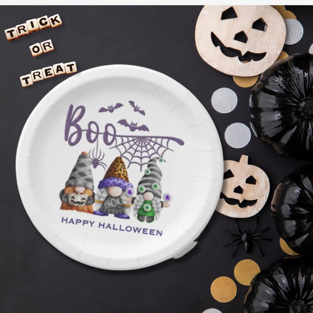 Boo Halloween Gnomes Illustration Paper Plate (Creator Uploaded)