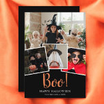 Boo Halloween Modern Black Photo Holiday Card<br><div class="desc">Halloween card features "Boo!” in modern handwritten font. Add your photo and message.</div>