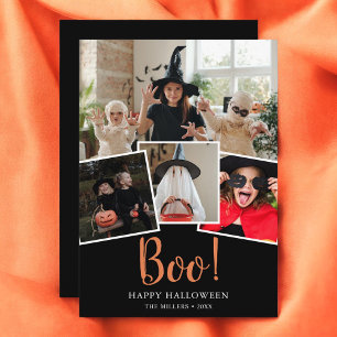 Boo Halloween Modern Black Photo Holiday Card