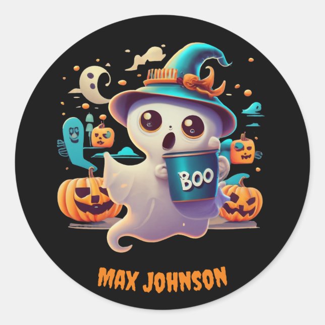 Boo! Halloween - Monster Mash Orange Black Classic Round Sticker (Front)