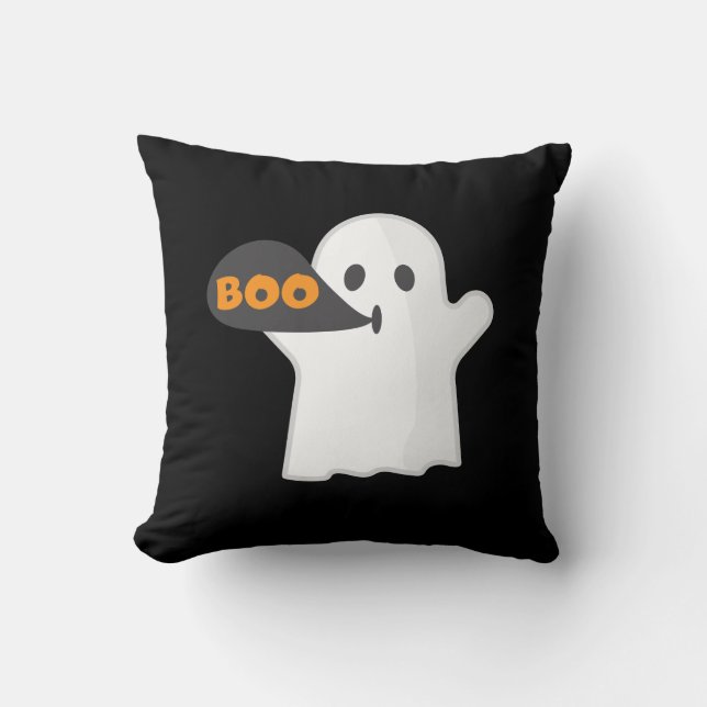 Boo Halloween orange and white  Cushion (Front)