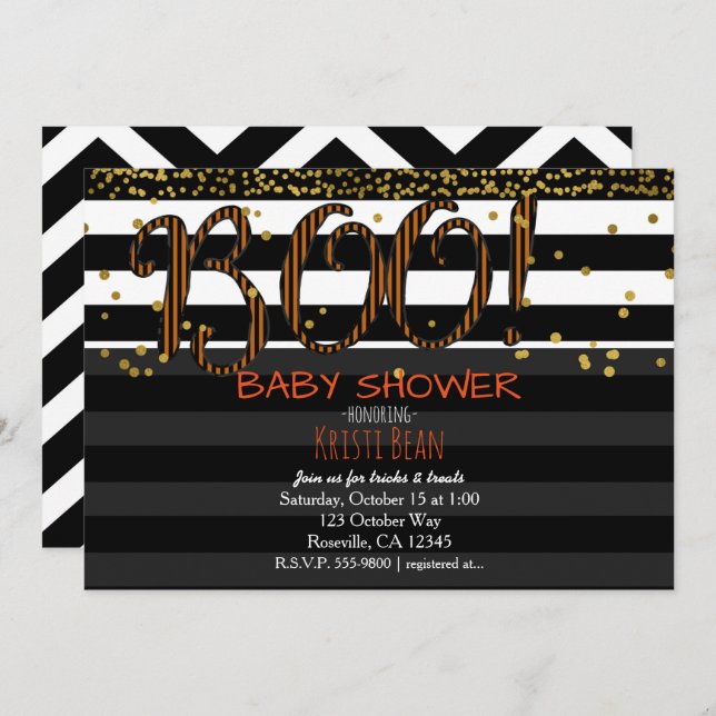 BOO! Halloween Orange & Black Stripes Invitation (Front/Back)