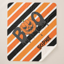 Boo Halloween Orange & Black Stripes 
