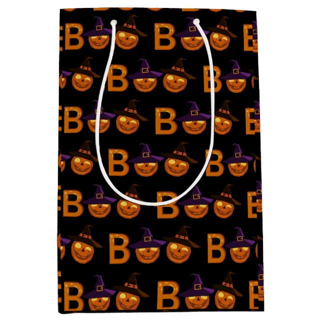 Boo Halloween Pumpkin Illustration   Medium Gift Bag (Front)